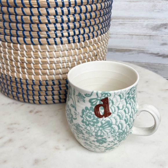Anthropologie Other - ANTHROPOLOGIE Homegrown Monogram “D” Mint Green White Floral Coffee Cup Mug